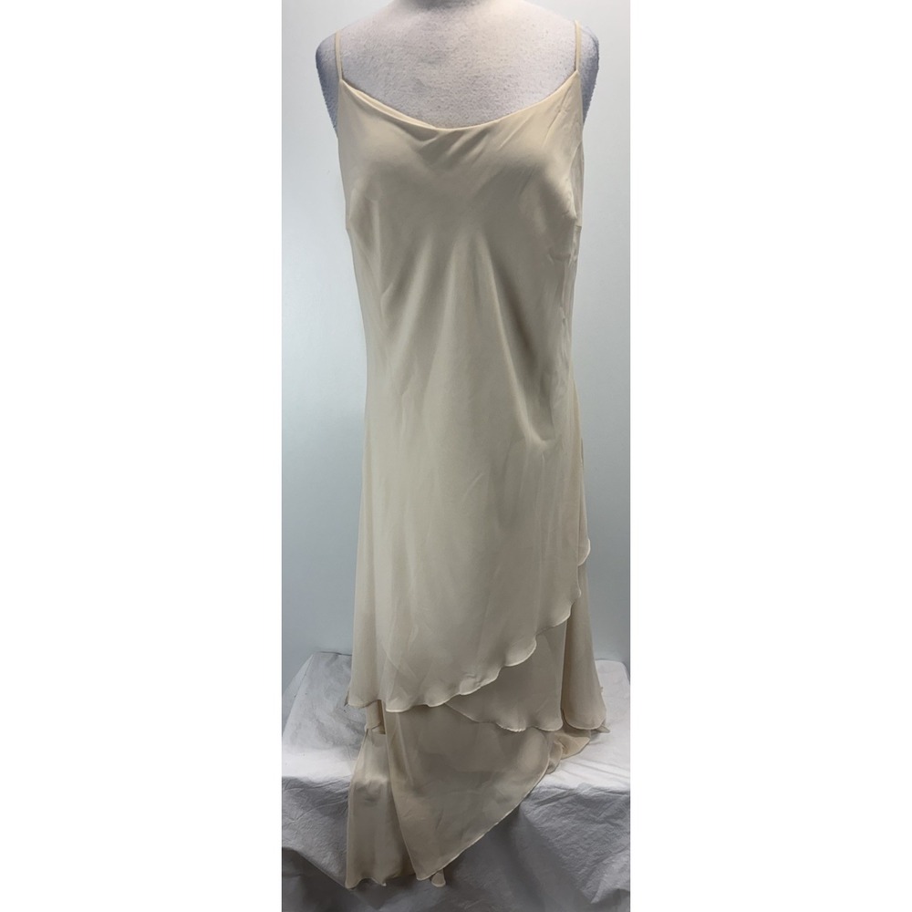 Carerina Collection Layered Chiffon Maxi Dress Women's 20 Plus Beige Ethereal